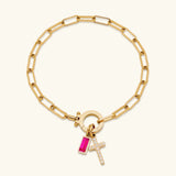 Annabella Birthstone Cross Bracelet